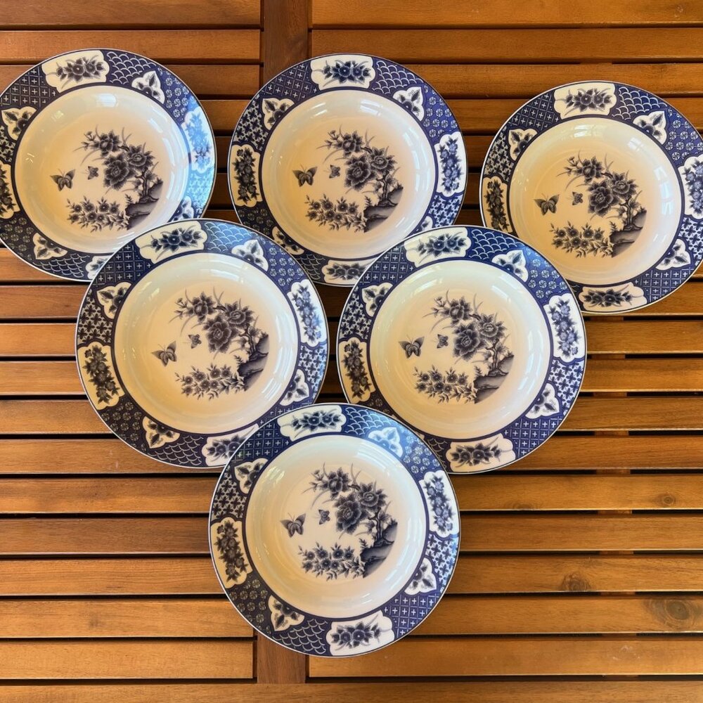 Imari Blossom 8" Rim Bowl – Blue Floral Butterfly, China, EUC, Discontinued